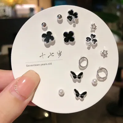 7 pairs Fashionable Heart & Faux Pearl Decor Earrings